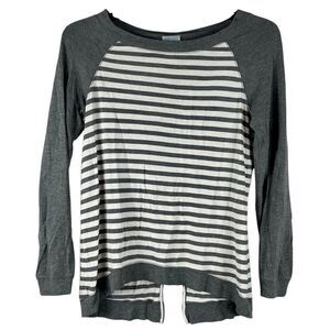 Sunday Stripe Baseball Long Sleeve Slit Back Top Small